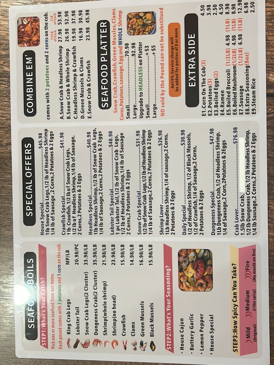 231 seafood house menu board