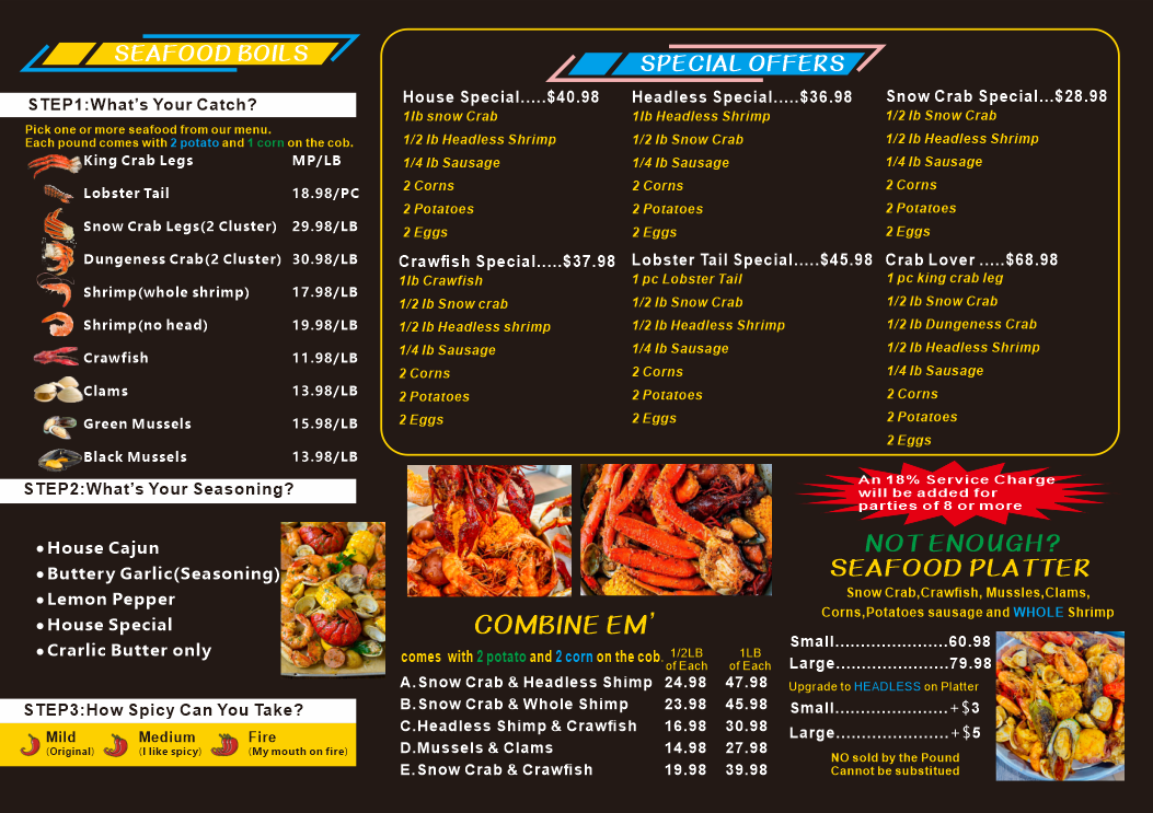 231 seafood house menu board