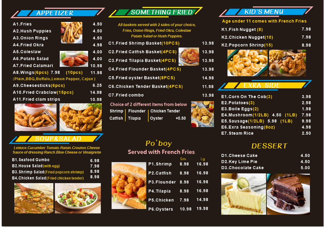 231 seafood house menu board