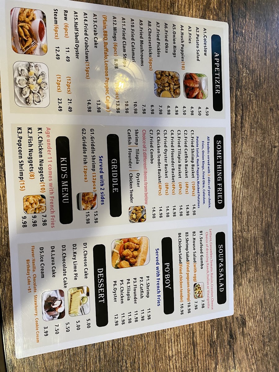 231 seafood house menu board