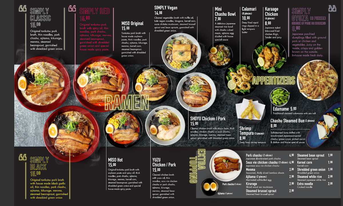 Simply Ramen and Gyoza menu board