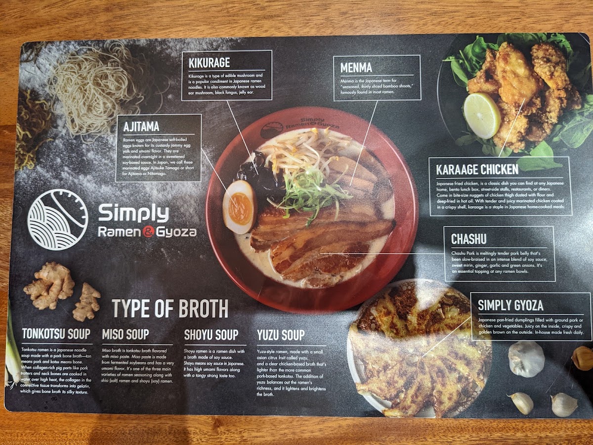 Simply Ramen and Gyoza menu board