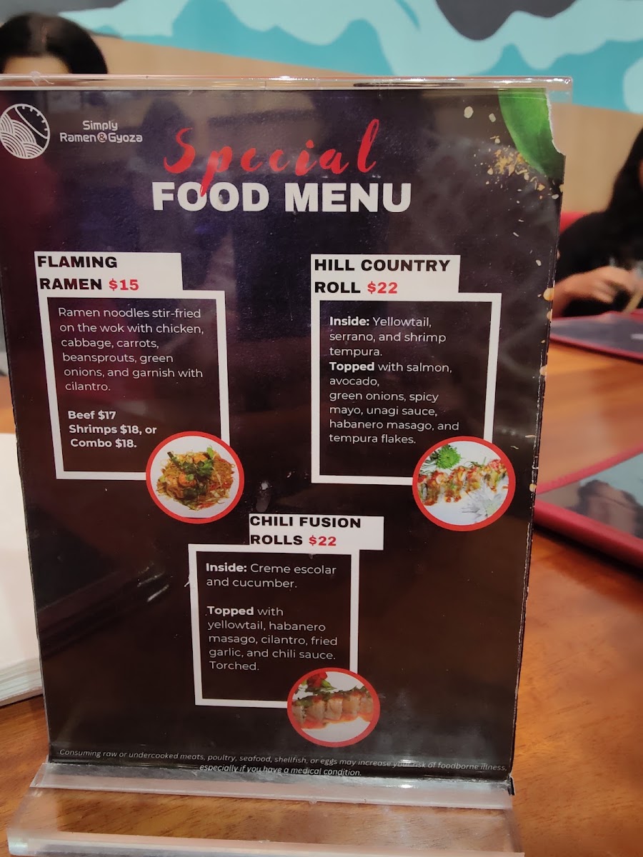 Simply Ramen and Gyoza menu board