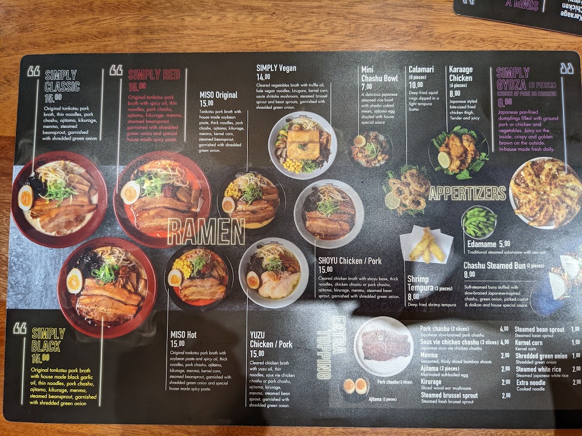 Simply Ramen and Gyoza menu board