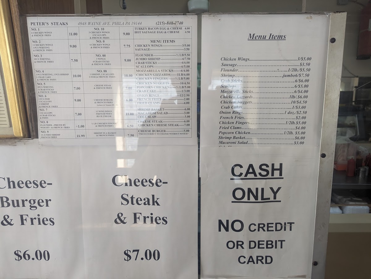 Peter's Steak and Hoagies menu board