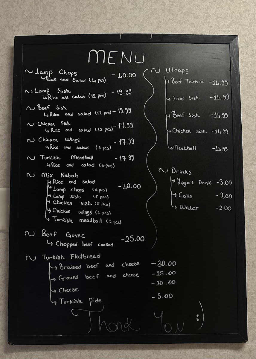İstanbul Tantuni Restaurant menu board