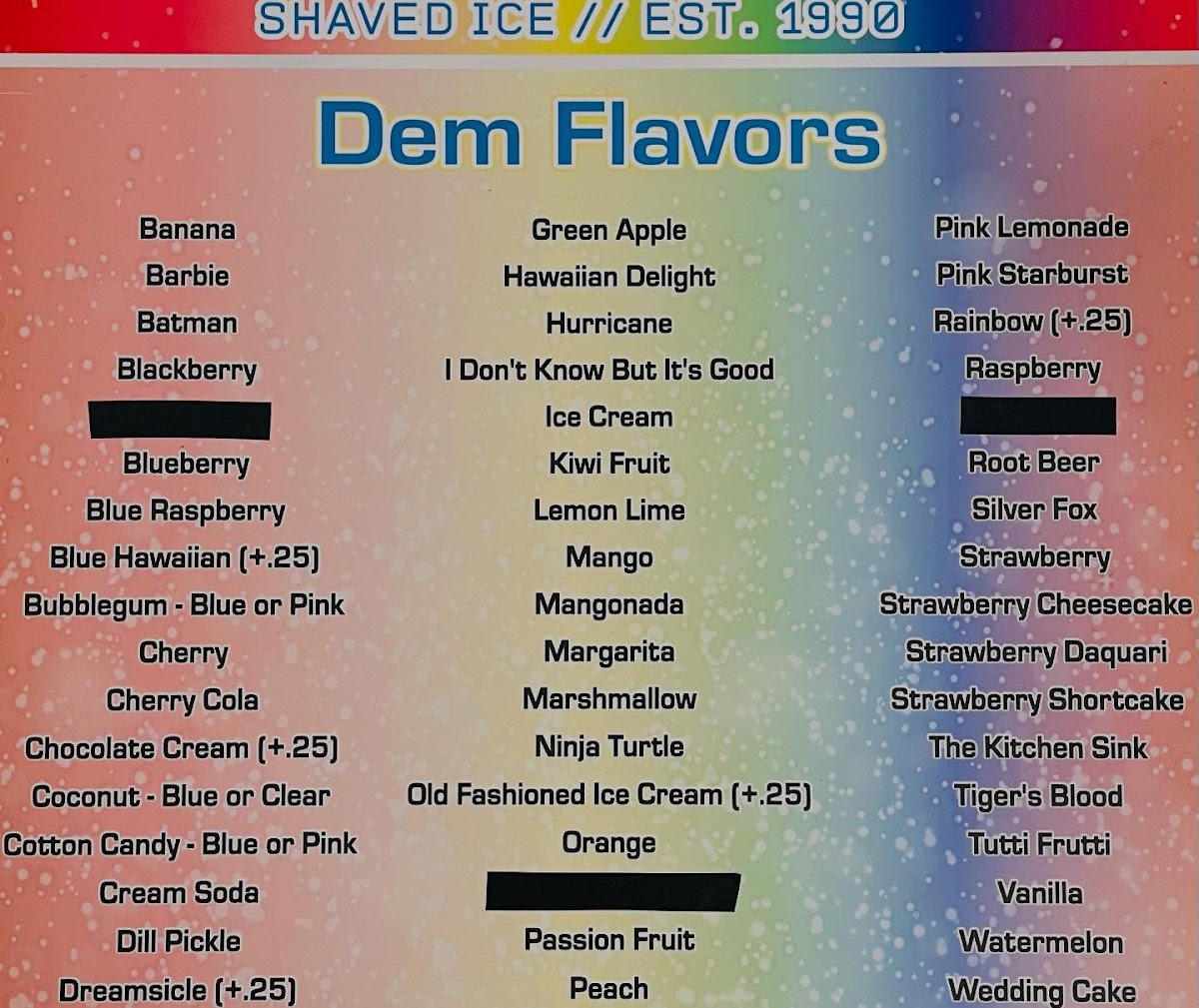 Cajun Cone menu board