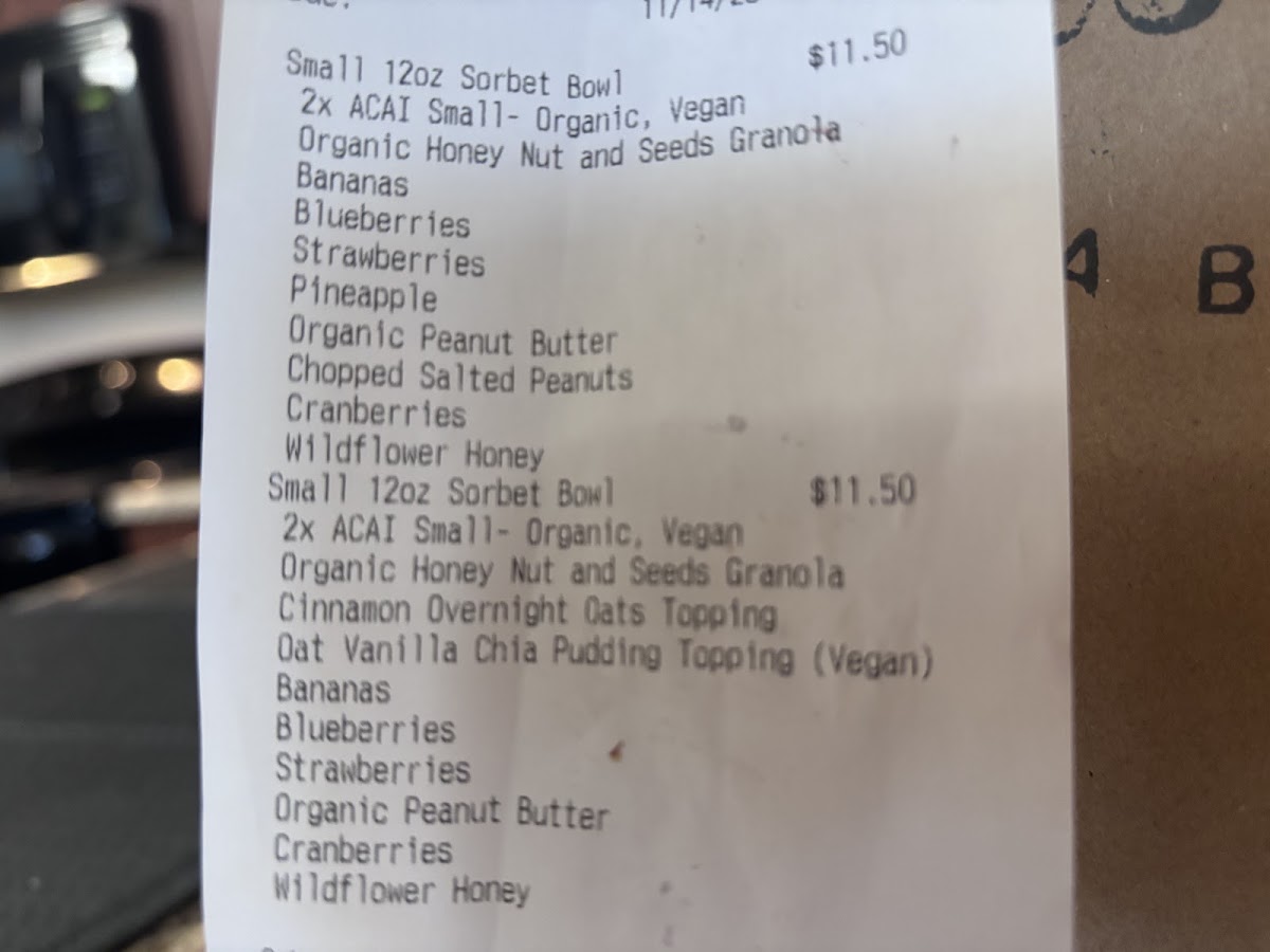 Earth Bowl Superfoods menu board
