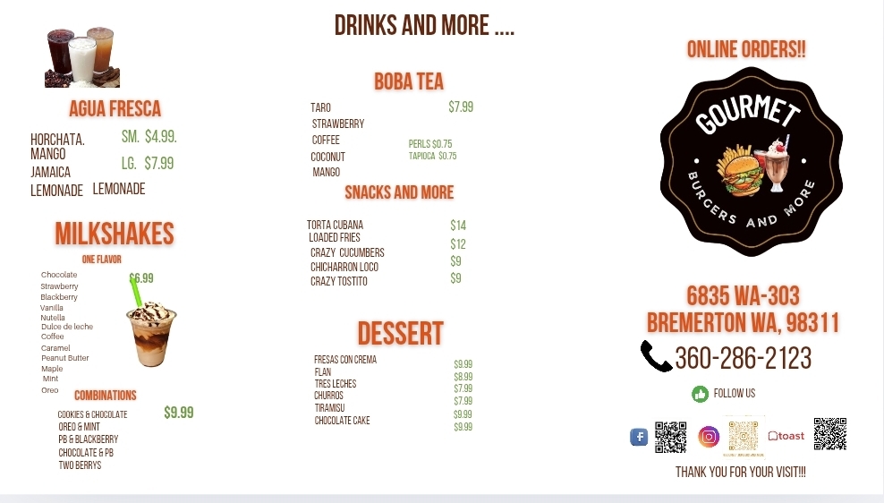 GOURMET BURGERS AND MORE menu board