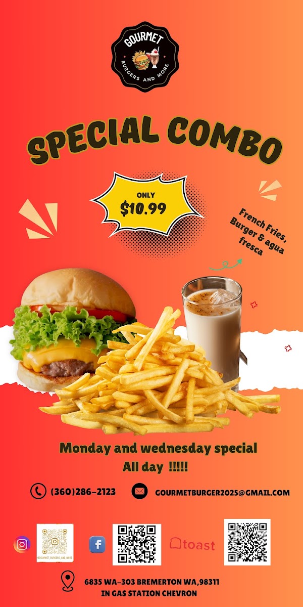 GOURMET BURGERS AND MORE menu board