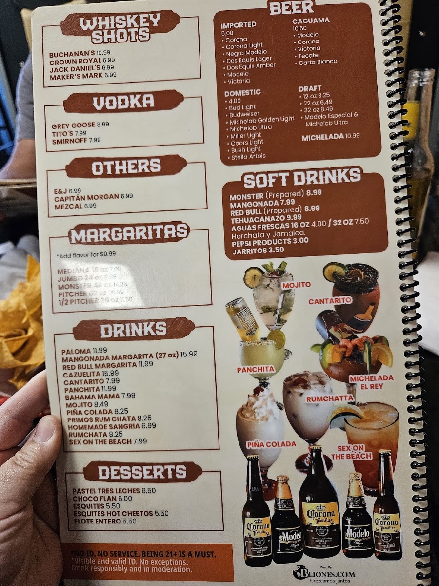 Taqueria El Rey Bar & Grill menu board