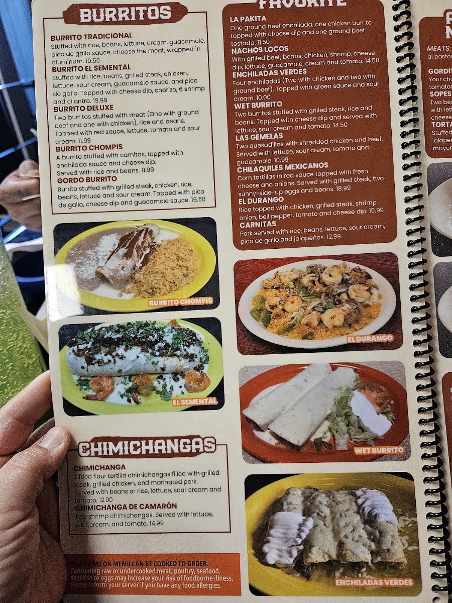 Taqueria El Rey Bar & Grill menu board