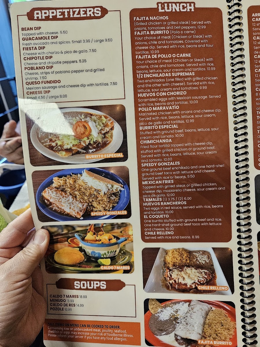 Taqueria El Rey Bar & Grill menu board
