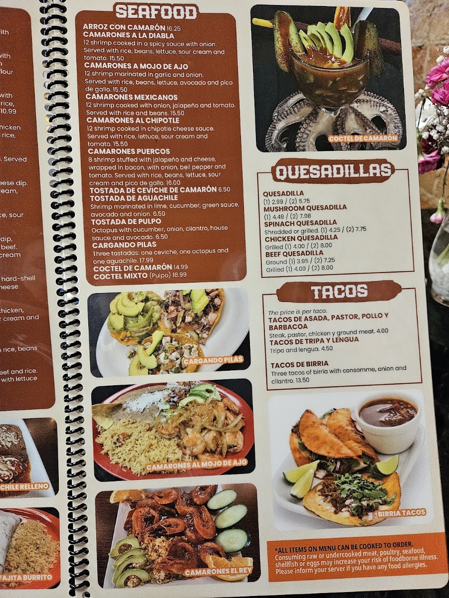 Taqueria El Rey Bar & Grill menu board