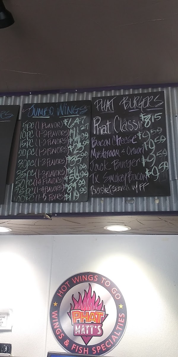 Phat Matt's menu board