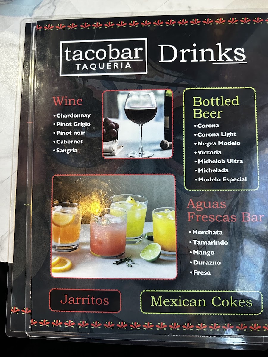 TacoBar Cantina menu board