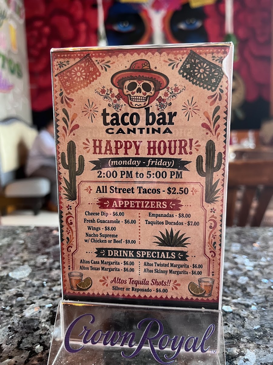 TacoBar Cantina menu board