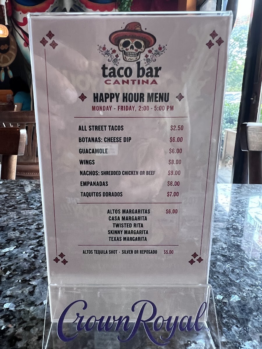 TacoBar Cantina menu board
