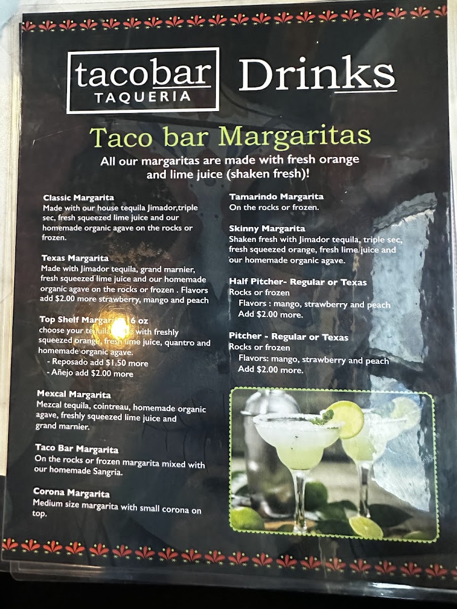 TacoBar Cantina menu board