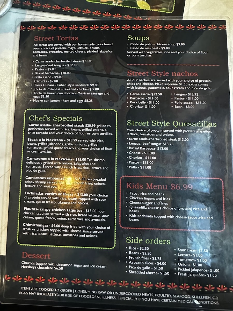 TacoBar Cantina menu board
