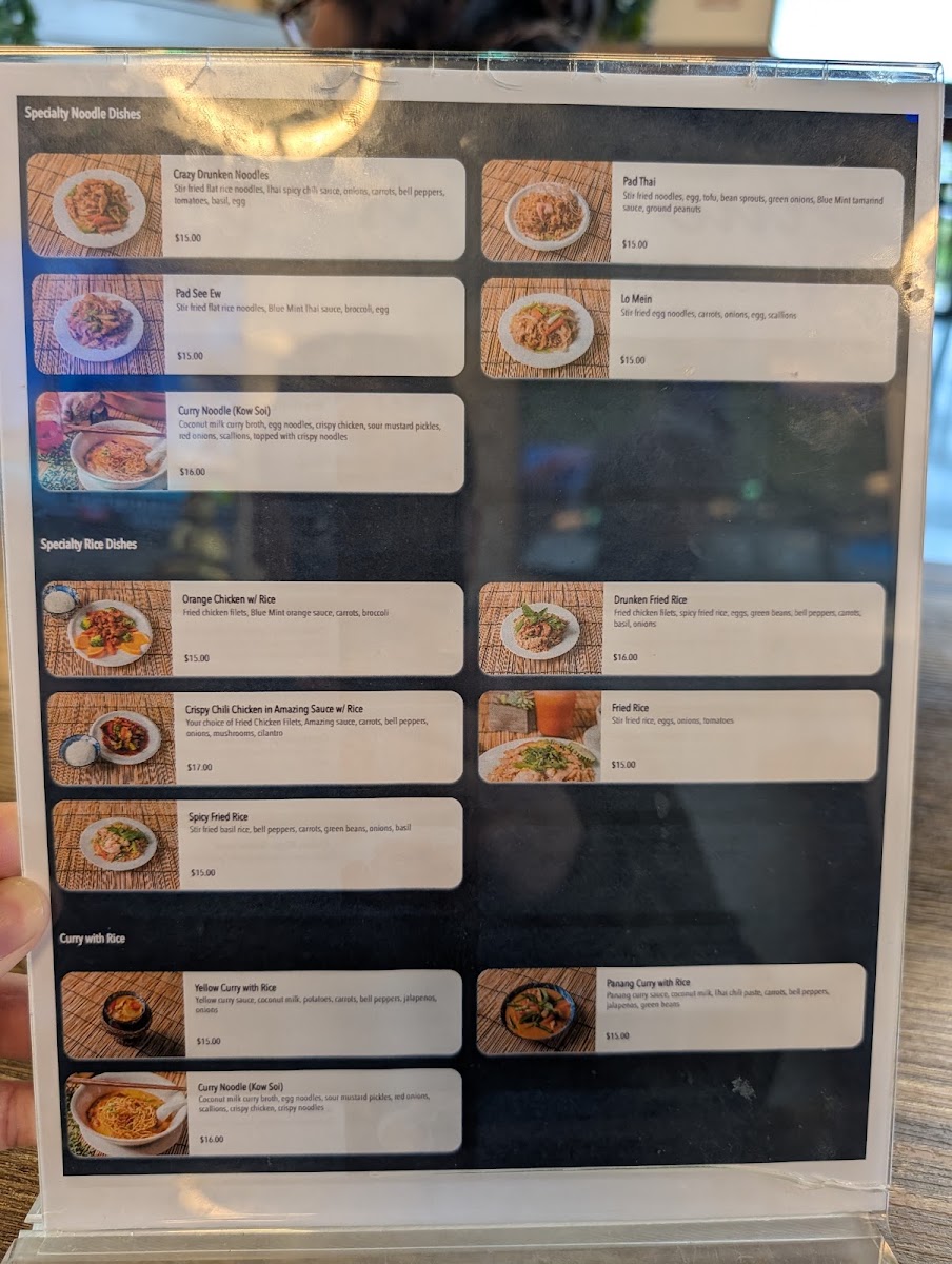 Blue Mint Thai & Asian Cuisine menu board