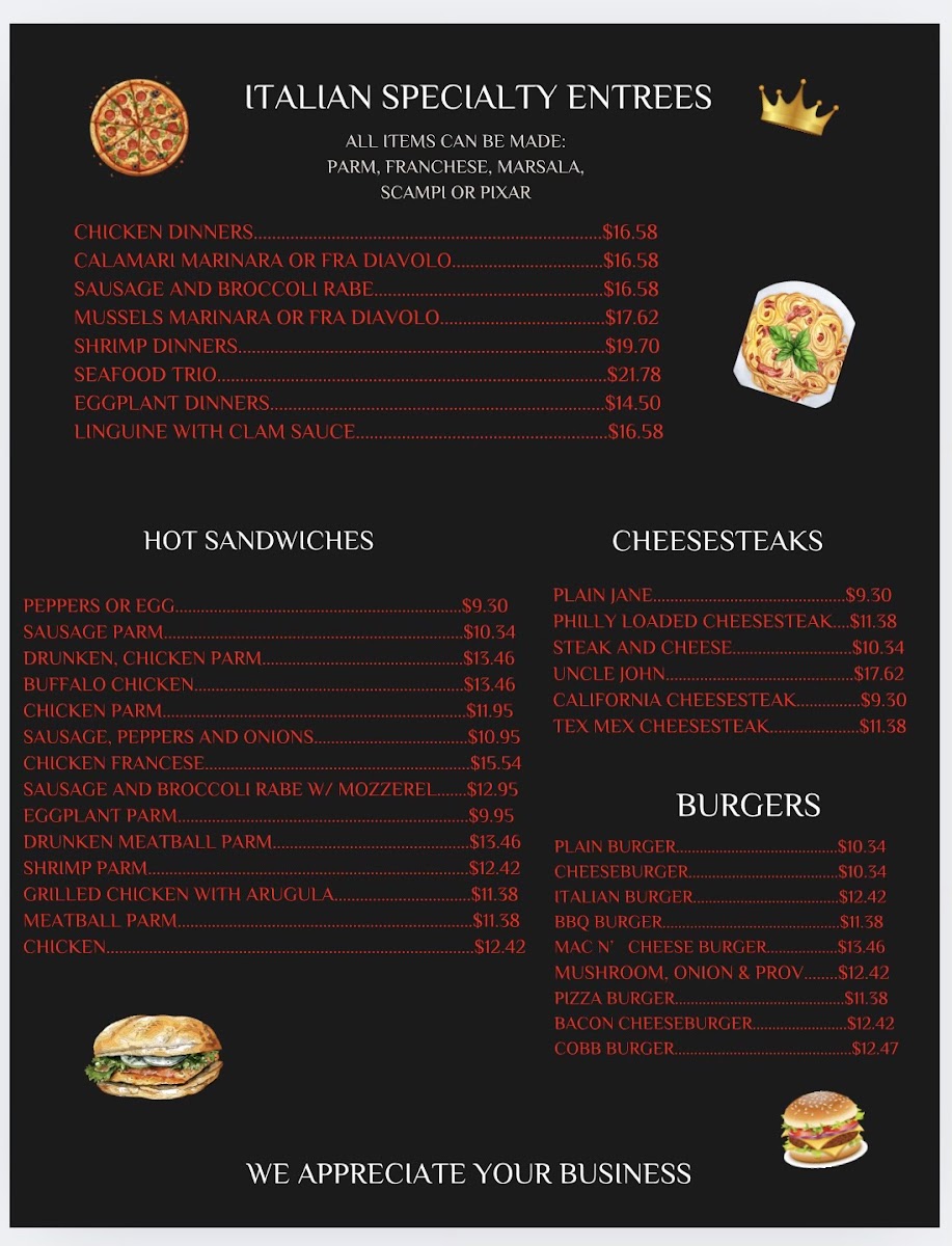 Pizza Kings menu board