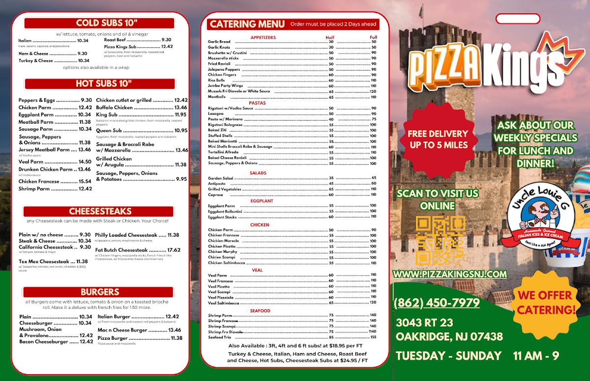Pizza Kings menu board