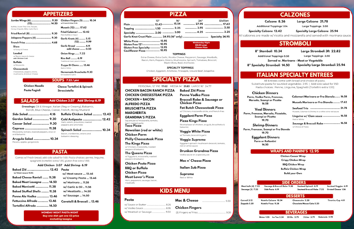 Pizza Kings menu board