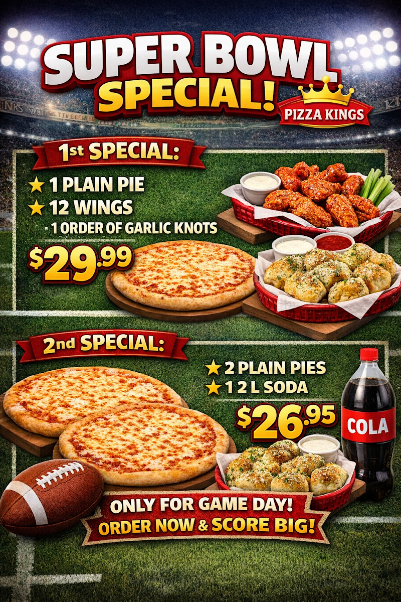 Pizza Kings menu board
