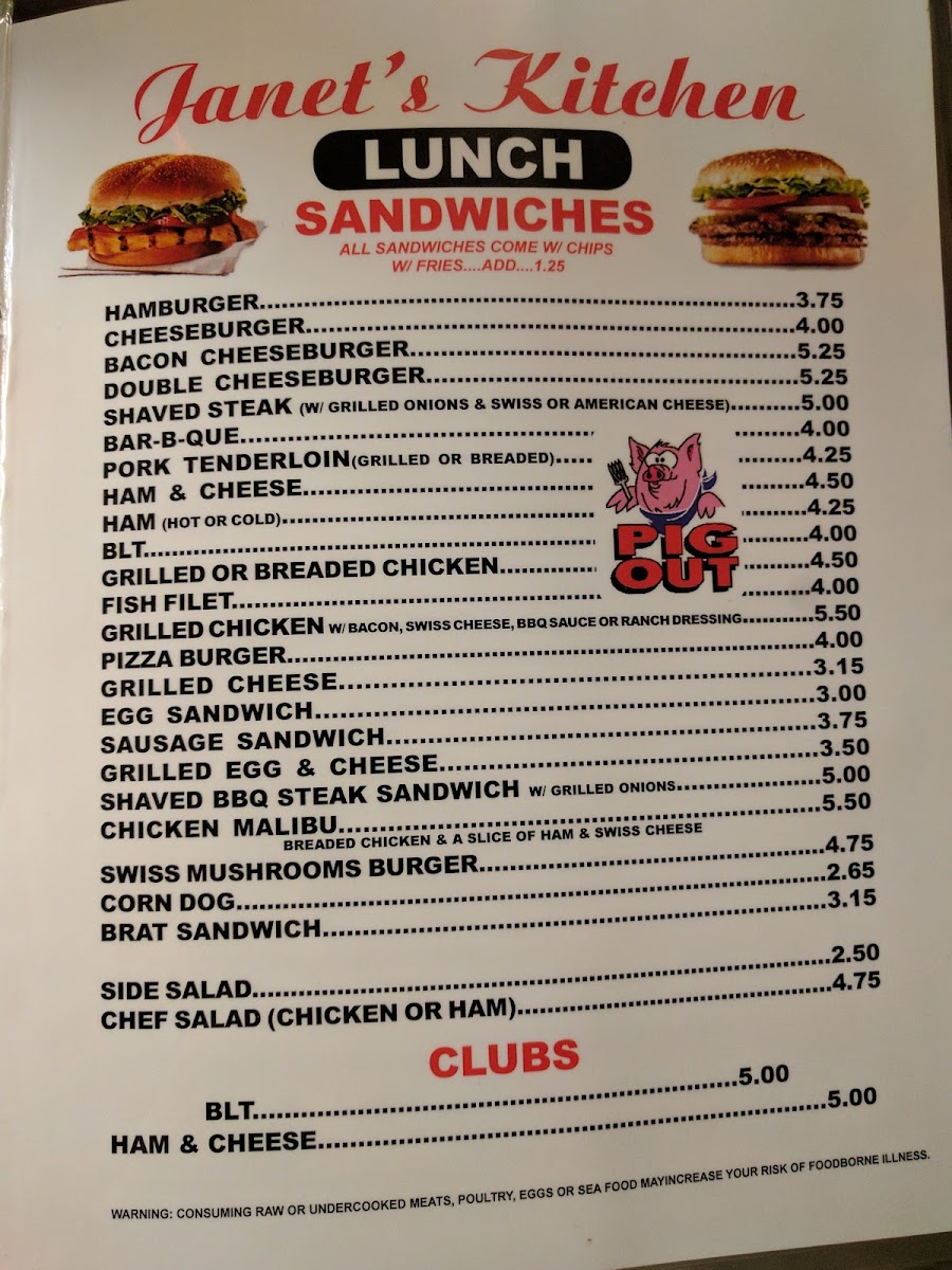 Janets Kitchen menu board
