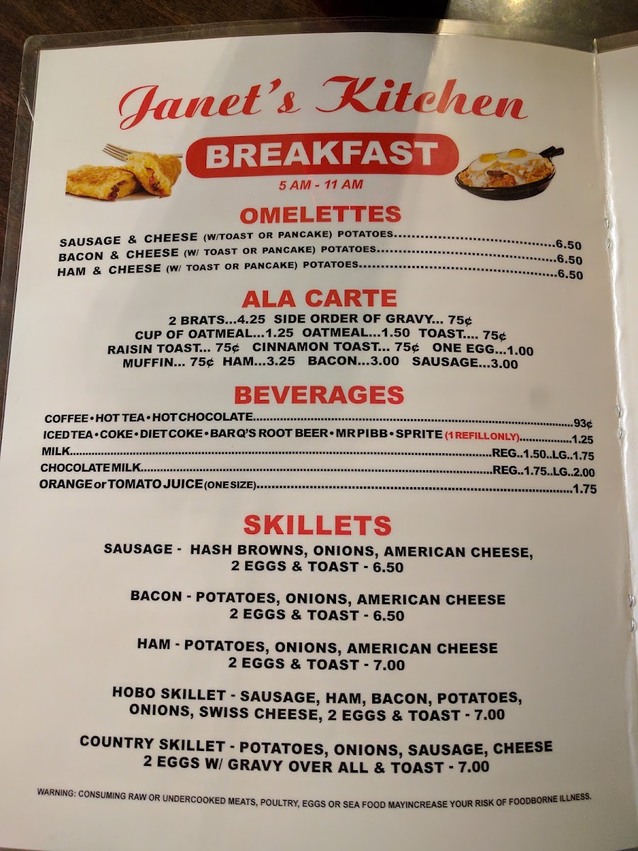 Janets Kitchen menu board