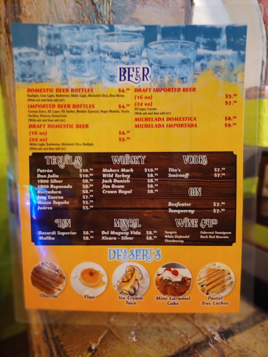 Casa Agave Mexican Restaurant and Cantina menu board