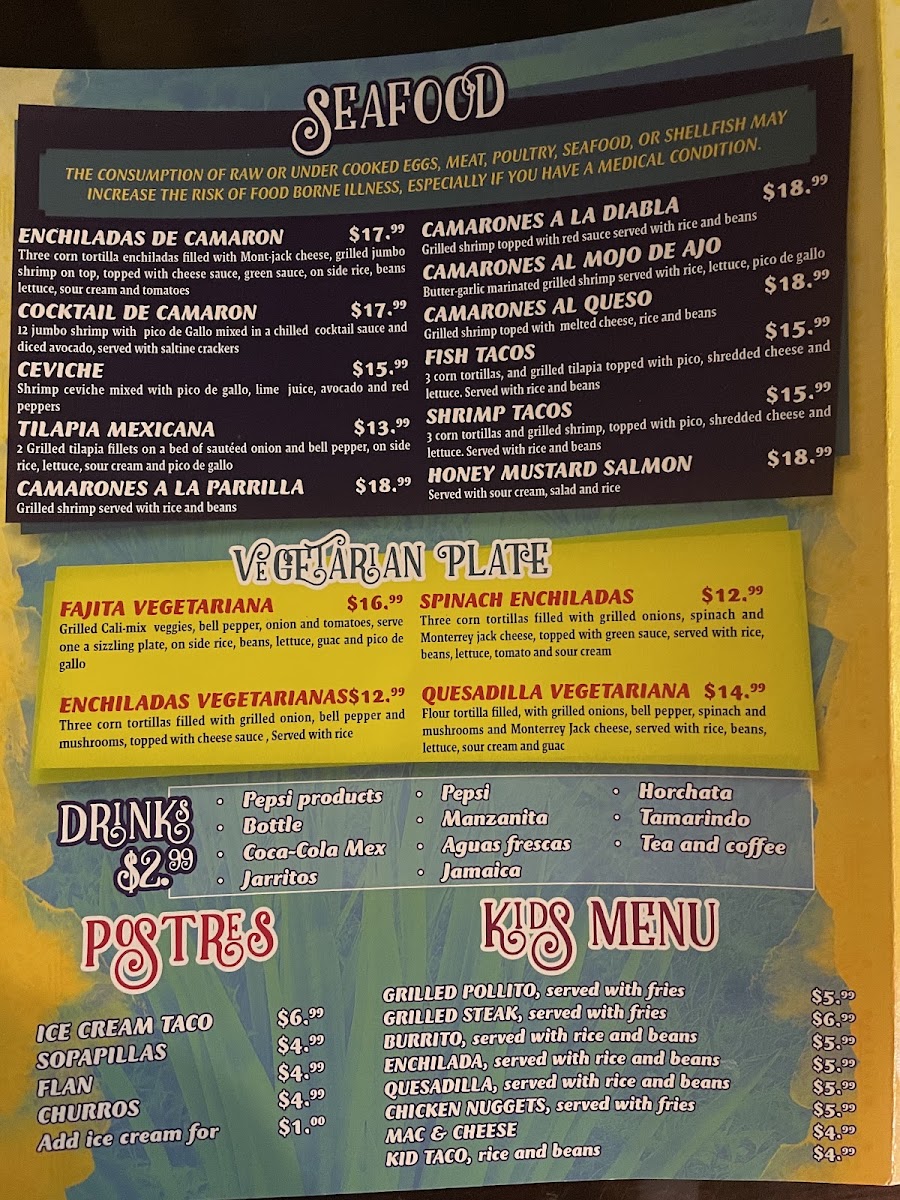 Casa Agave Mexican Restaurant and Cantina menu board