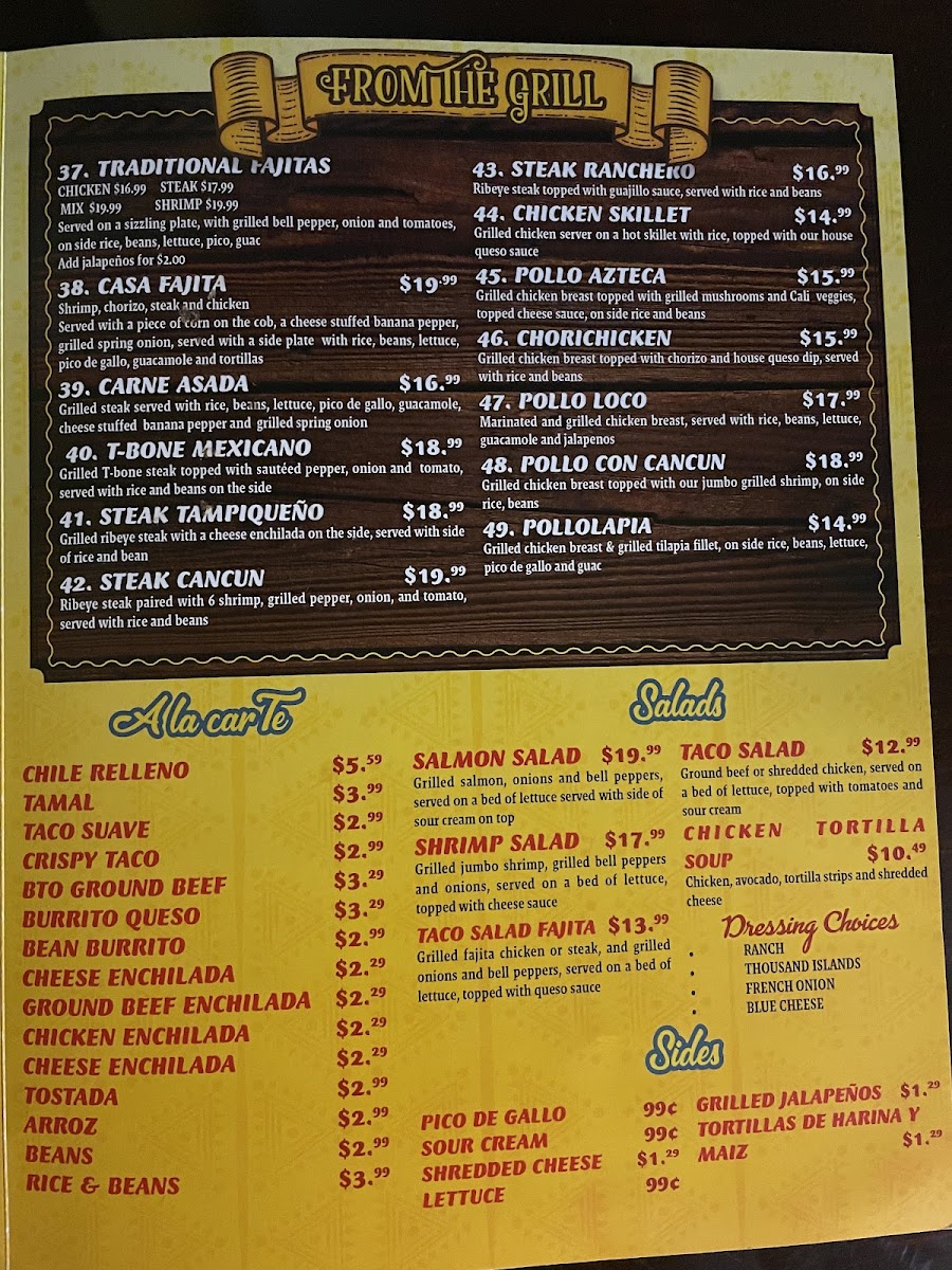 Casa Agave Mexican Restaurant and Cantina menu board