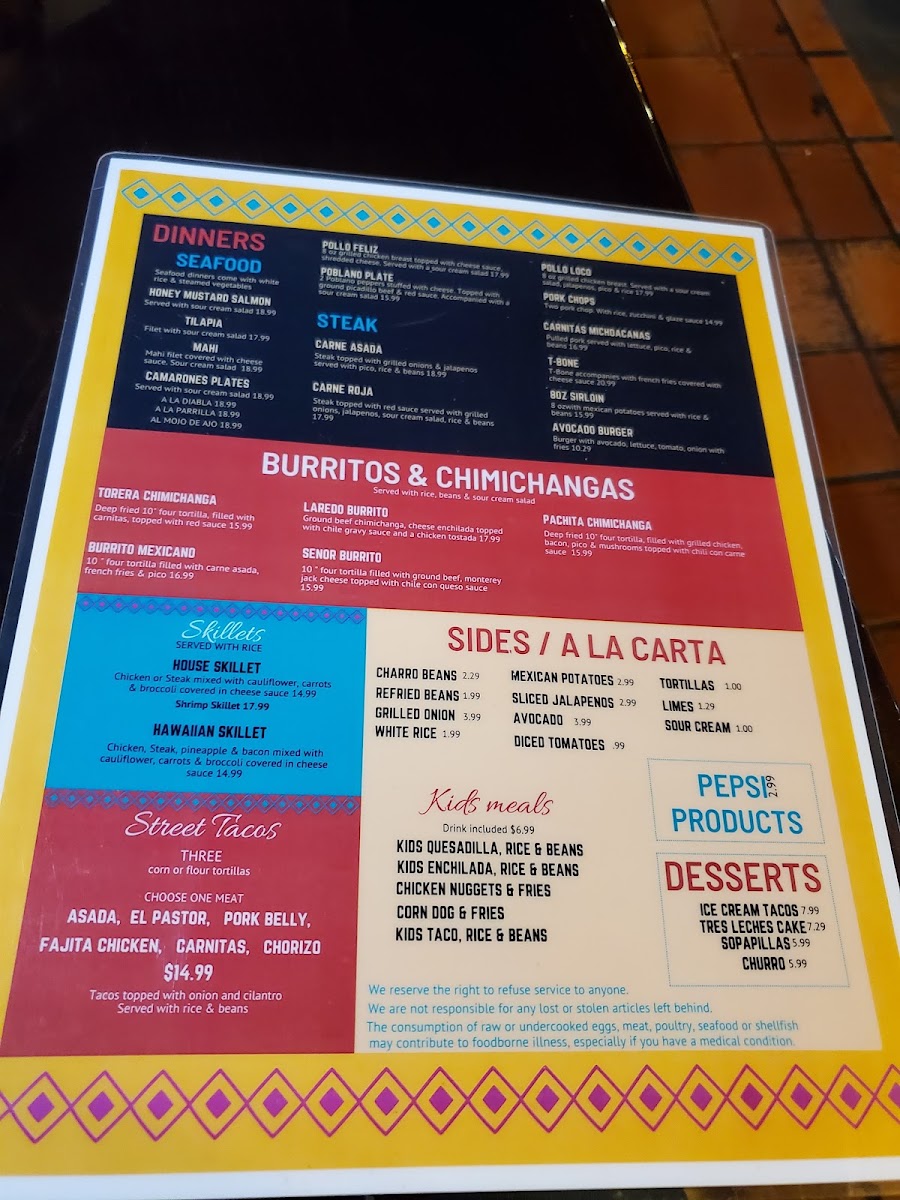 Casa Agave Mexican Restaurant and Cantina menu board