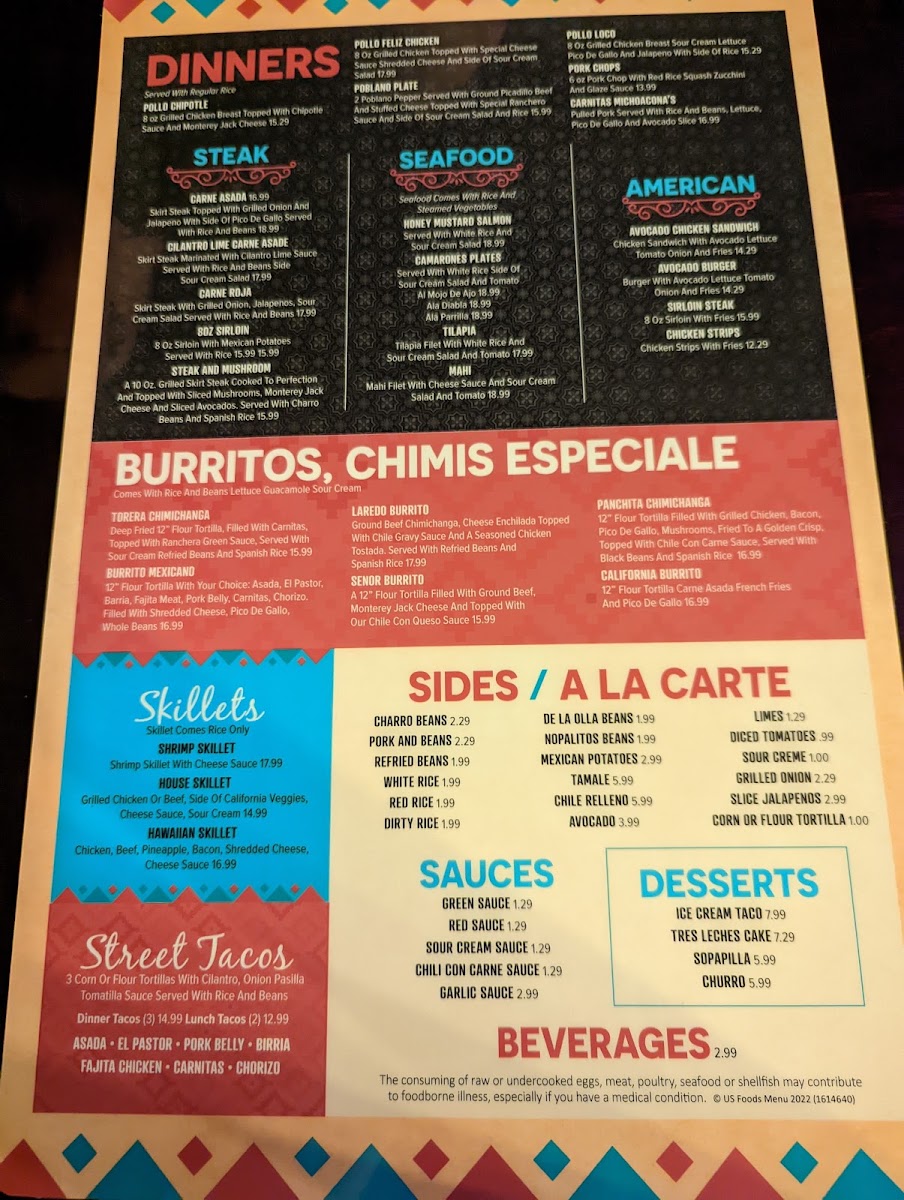 Casa Agave Mexican Restaurant and Cantina menu board