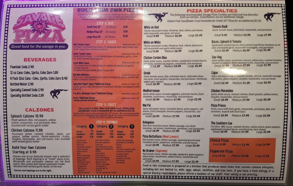 Savage Pizza (Norcross) menu board