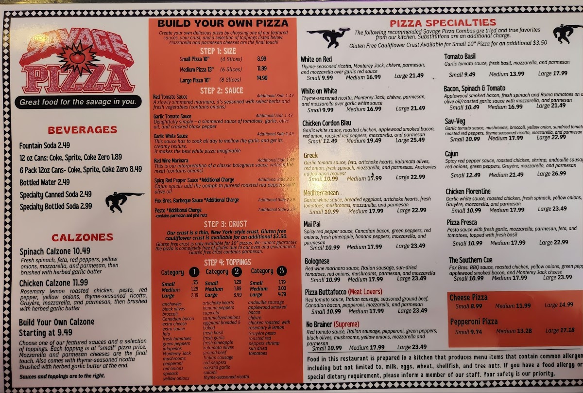 Savage Pizza (Norcross) menu board