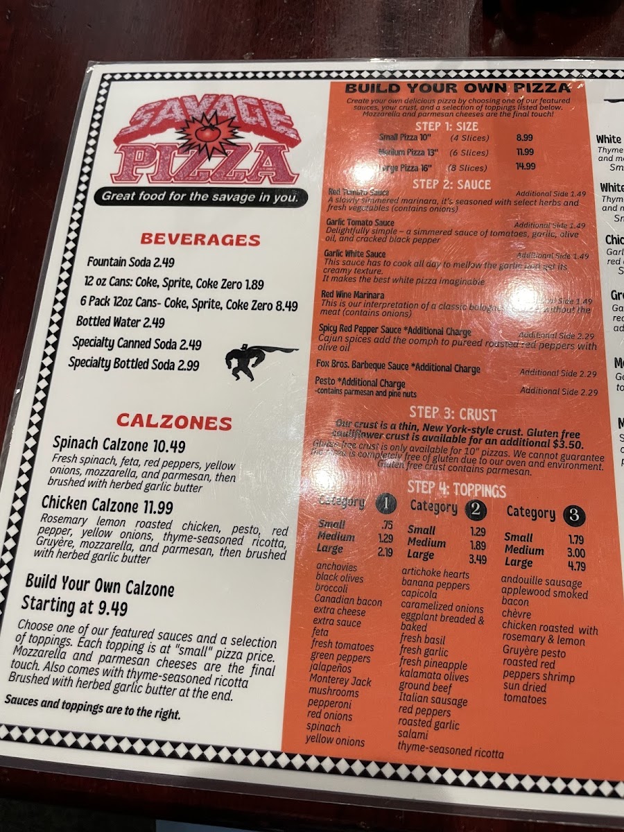 Savage Pizza (Norcross) menu board