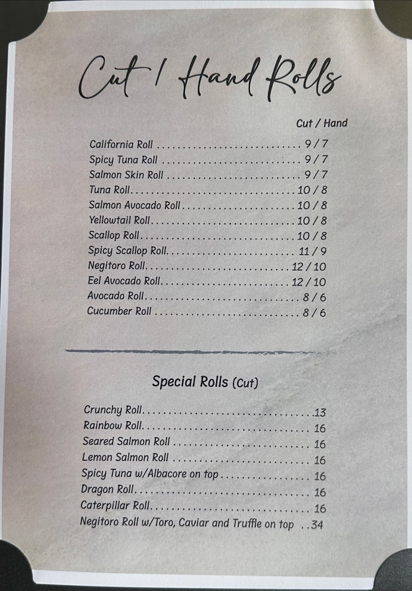 KIWAMI SUSHI & RAMEN menu board