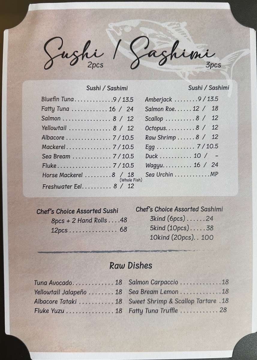 KIWAMI SUSHI & RAMEN menu board