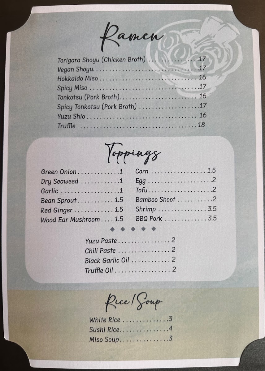 KIWAMI SUSHI & RAMEN menu board