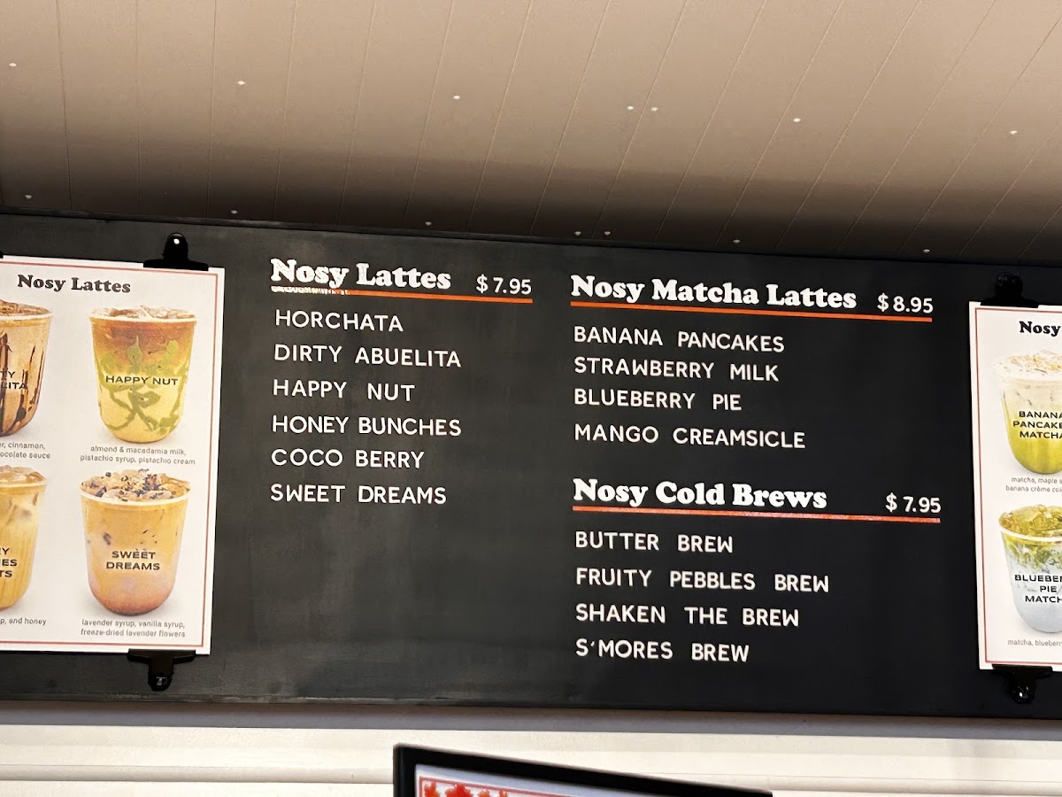 Nosy Neighbors Coffee & Donuts menu board