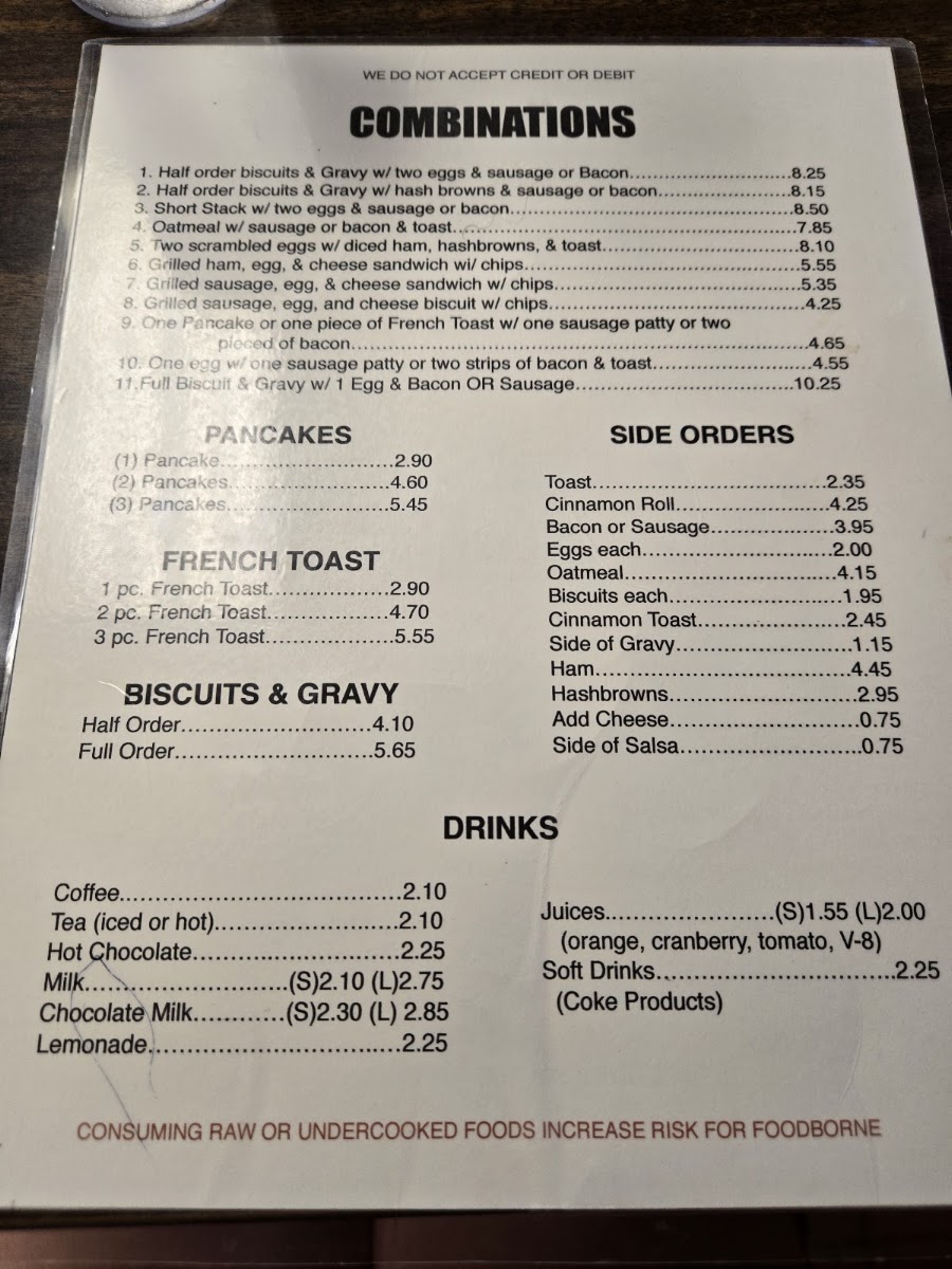 Misty's Restaurant menu board