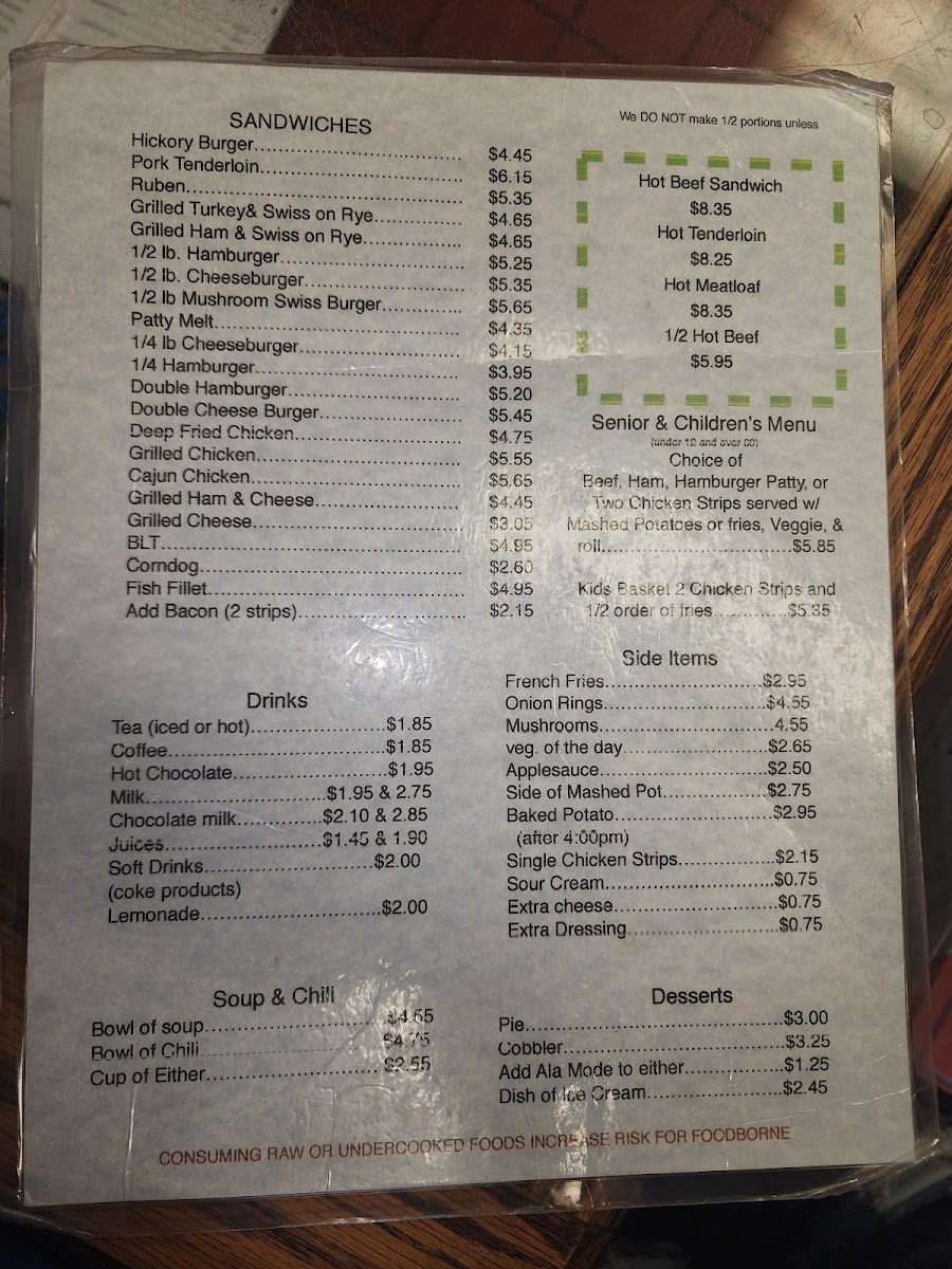 Misty's Restaurant menu board