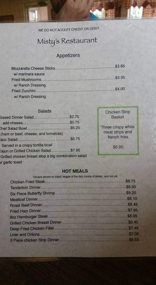 Misty's Restaurant menu board