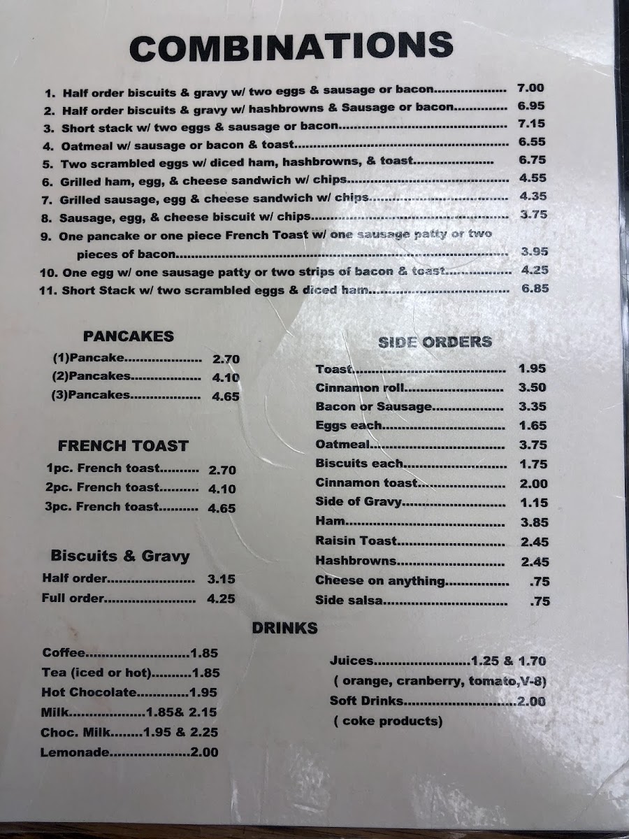 Misty's Restaurant menu board