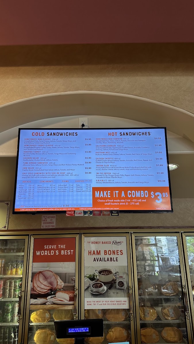 Honeybaked Ham of Glendale menu board