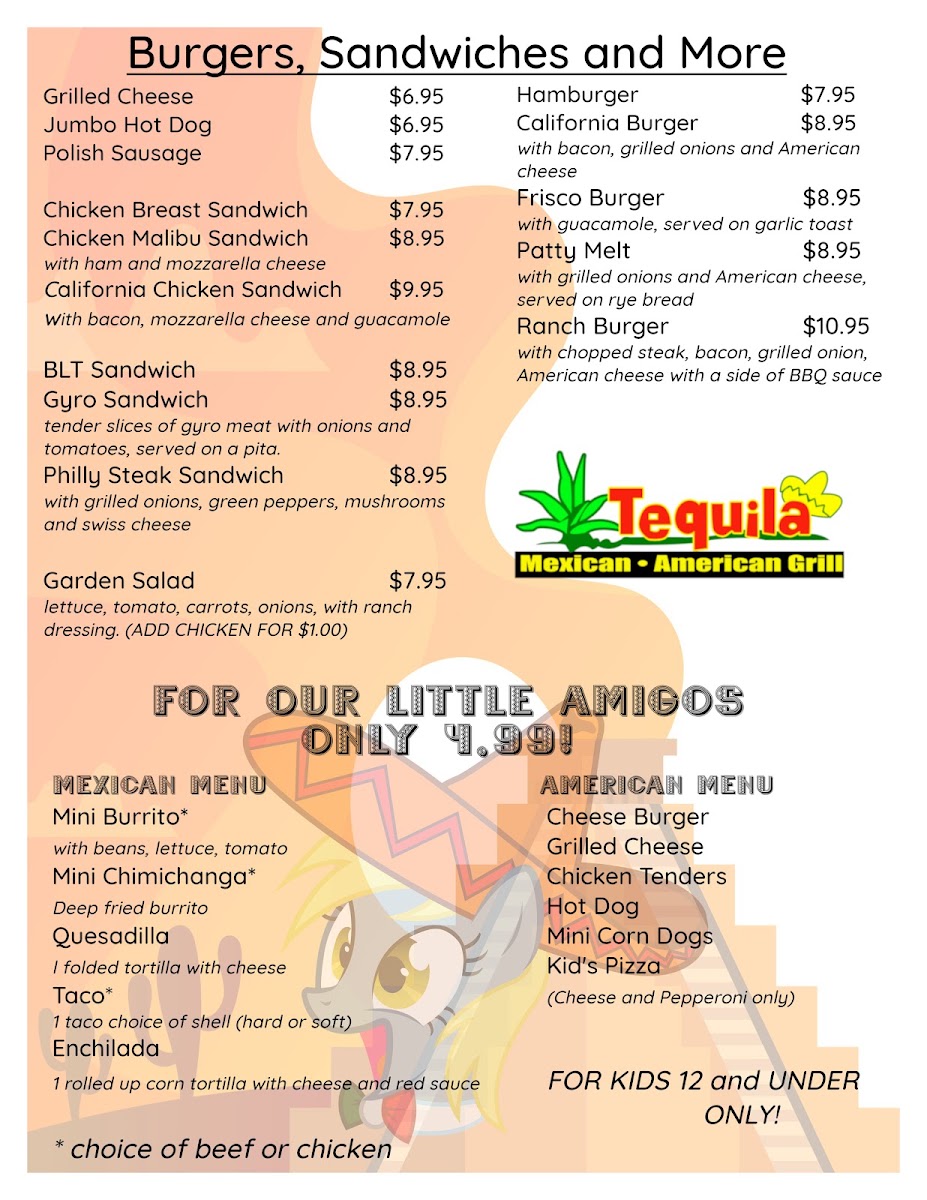 El Tequila Mexican Grill menu board