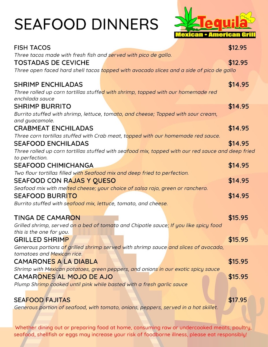 El Tequila Mexican Grill menu board